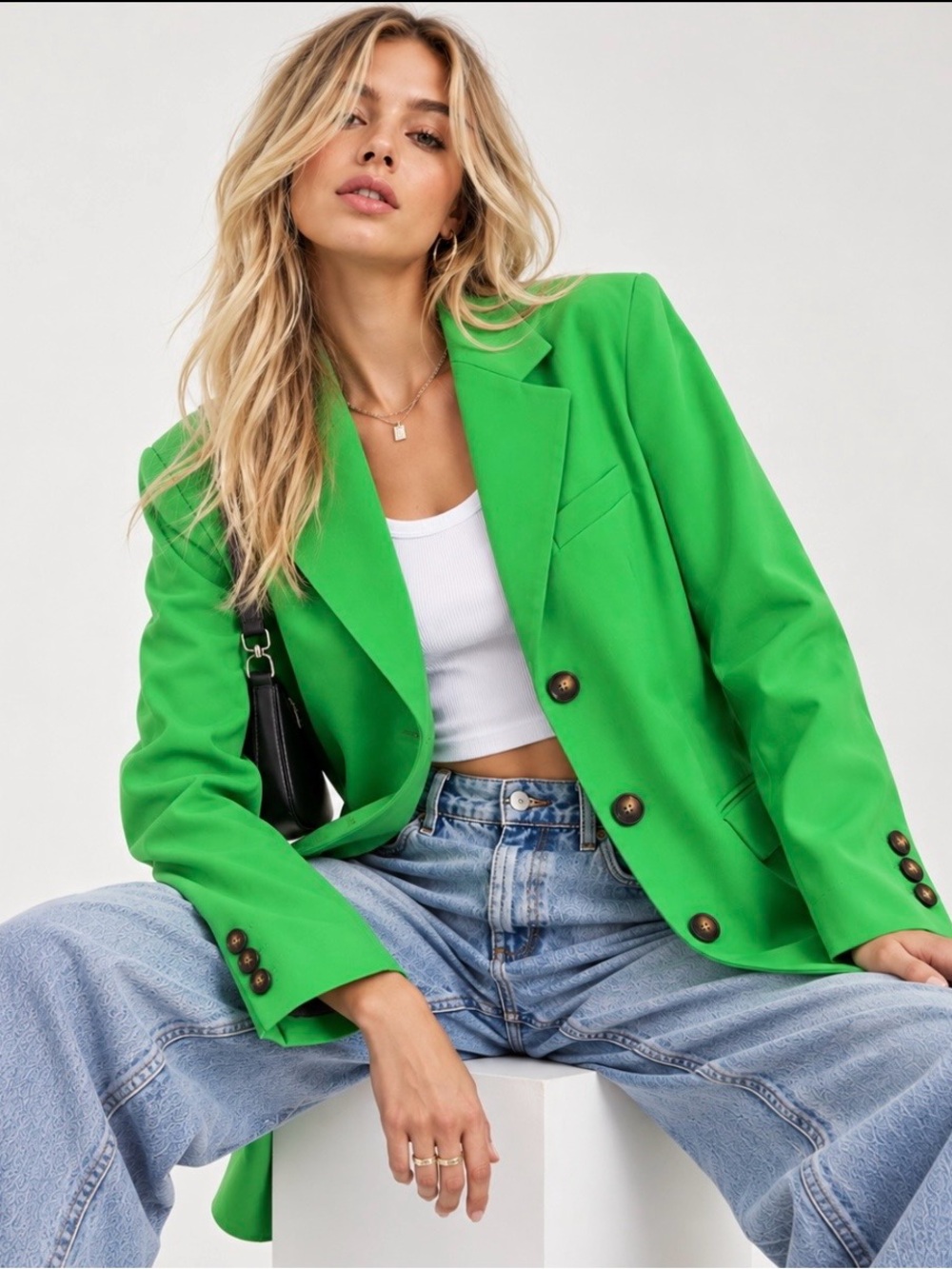 Topshop Kelly Green Oversized Longline Blazer US 6 Boyfriend Y2K